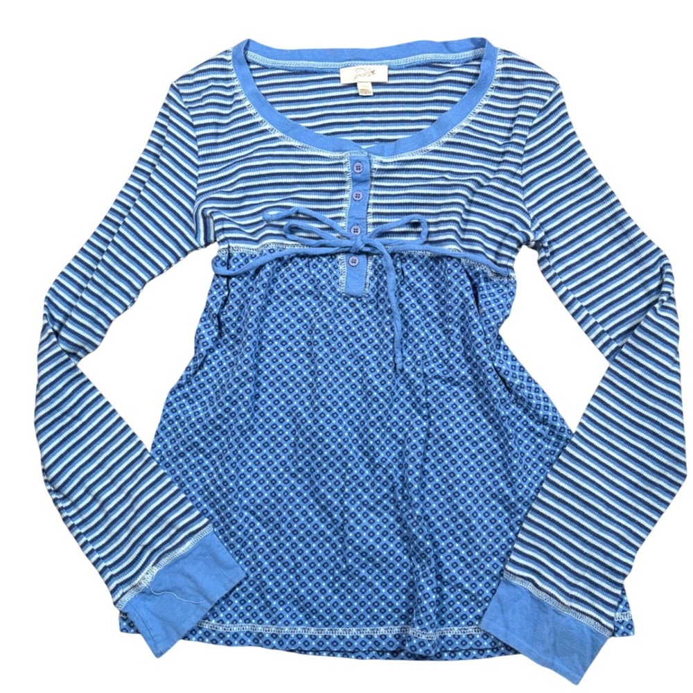 RARE Y2K Babydoll Striped Mixed Print Henley Long Sleeve Top S